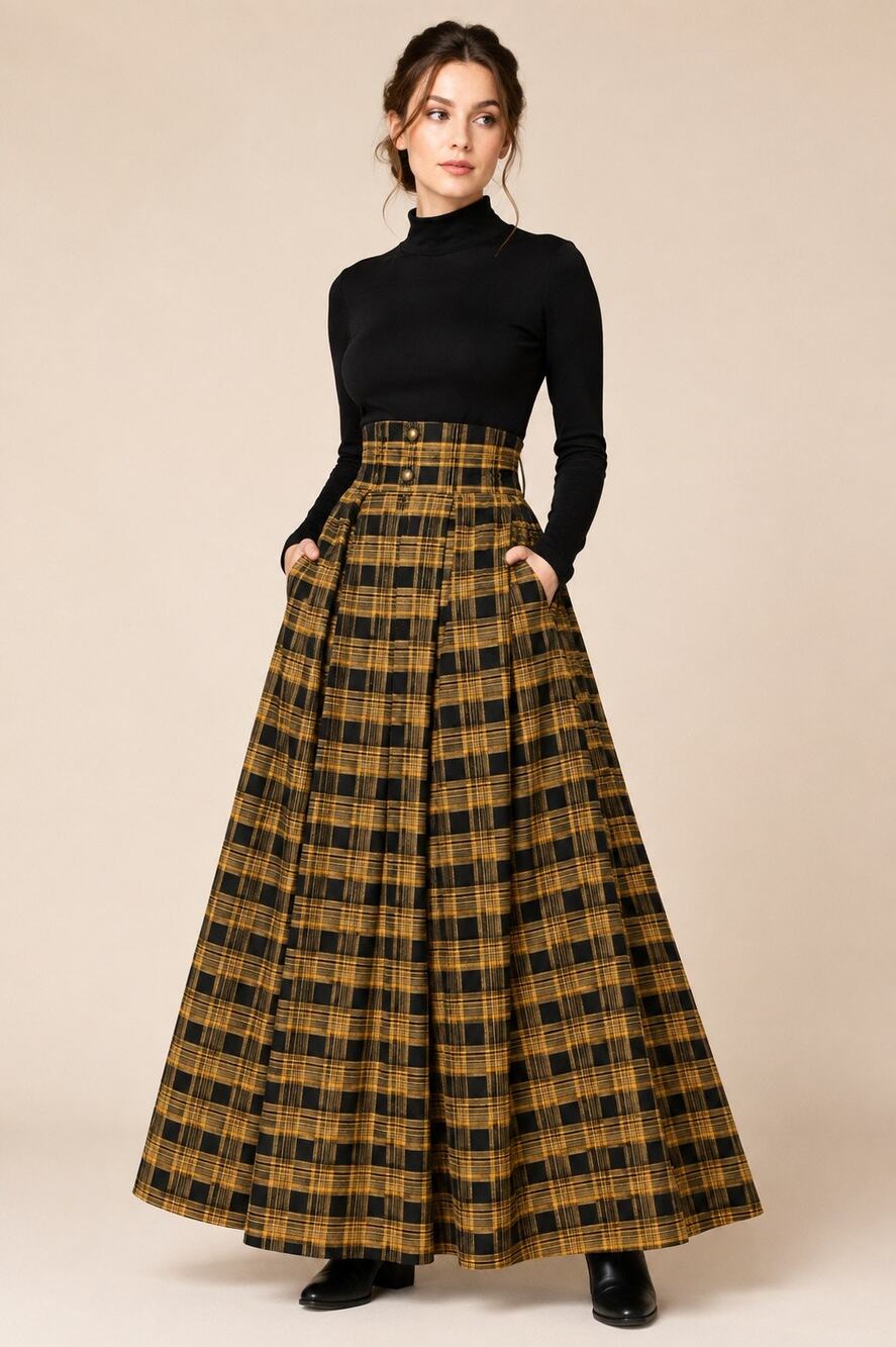 Scarlet Darkness Plaid Maxi Skirt Women’s Small Brown Black Victorian Steampunk